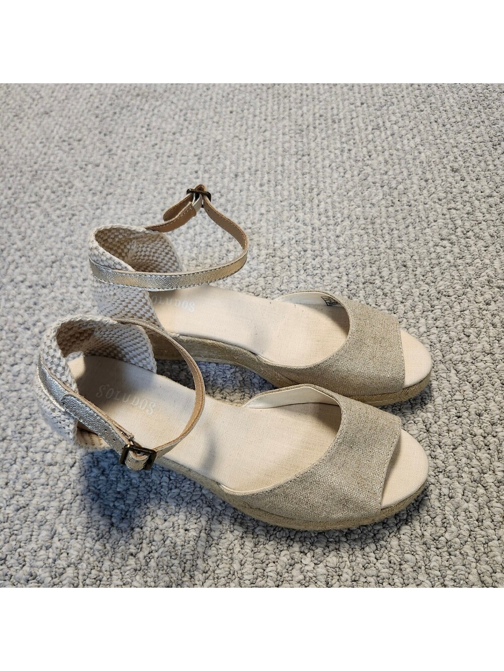 Soludos Women's Wedge Sandals Size 9 Beige with Metallic Strap